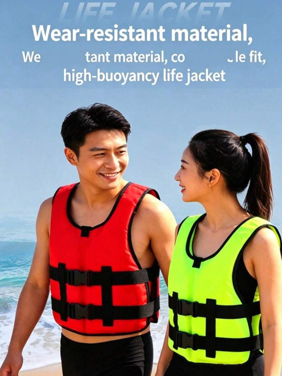 1pc Adult Life Jacket, High Buoyancy, Adjustable Shoulder Straps, Breathable Quick-Dry, Neoprene Outer Material, Thickened Anti-Collision, Suitable For Swimming, Diving, Motorboat And Fishing, Beach Essential, Swimming Pool Float - Black - View 1