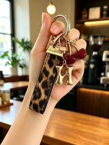 26 Letters To Choose From, Keychain Pendant, Creative Cherry Pendant, Leopard Print Pattern Key Strap, Car Keychain Pendant, Bag Decoration Pendant, Personalized Fashionable Key Matching. Key Accessories, Car Remote Control Decoration Pendant, Holiday Gift. - Letter - View 28