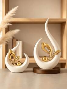 1件現代白色金屬抽象葉片雕塑，極簡桌面裝飾品，奢華Ins風家居裝飾，適用於客廳電視櫃、辦公室咖啡桌，完美的喬遷禮物 - D - 查看 2