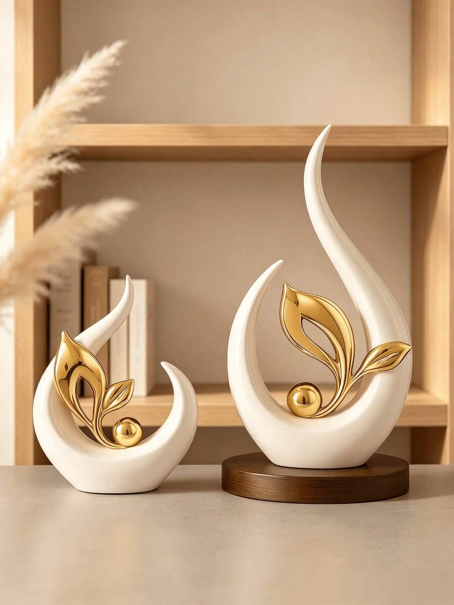1件現代白色金屬抽象葉片雕塑，極簡桌面裝飾品，奢華Ins風家居裝飾，適用於客廳電視櫃、辦公室咖啡桌，完美的喬遷禮物