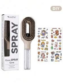 2-In-1 Spray Hairbrush With 6 DIY Stickers, Refillable Spray Brush For Wet And Dry Hair Detangling, Anti-Static Styling Tool, Personalized Hairbrush Gift - Multicolor - View 14