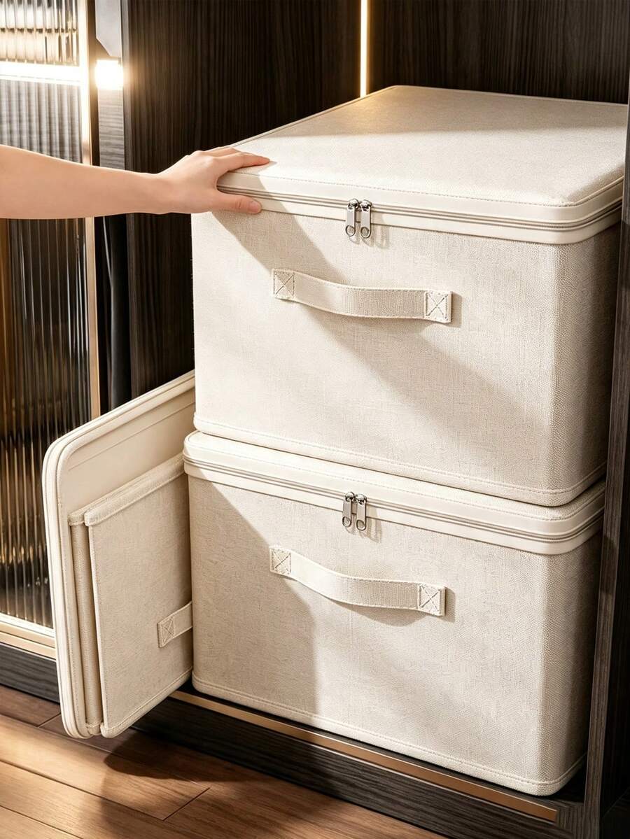 Extra Large Stackable Fabric Storage Box, Zippered Fabric Storage Bin & Bedding Organizer, Stackable Closet Moisture-Proof Dust-Proof Storage Container, Suitable For Clothes, Bedding, Sweaters, Miscellaneous Items, Space-Saving Travel Storage Essential - Multicolor - View 1