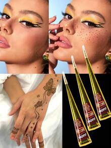 3pcs/Set Chestnut Henna Tattoo Cream With Storage Box, Semi-Permanent Body Painting Ink For Wrist And Body, Long-Lasting Color Retention, Plant-Based Tattoo Ink - Maroon - View 2