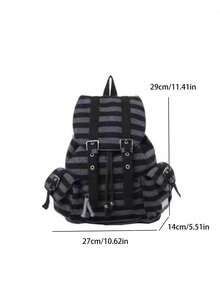開學季小眾設計 Ins風 通勤外出日常購物 Y2K 骨骼貓爪小貓 Techwear 復古日系條紋大容量百搭學生背包 - 深灰色 - 查看 9