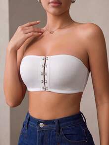 1pc Women's Wire-Free Padded-Free Front Closure Bra - White - View 5
