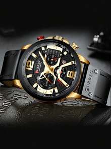 1pc Men's Blue Polyurethane Strap Fashion Round Dial Date Quartz Watch, Suitable For Students Back To School, Business, Luxury, Sports, Minimalist Daily Wear, Suitable For Easter, Halloween, Christmas, Father's Day, Back To School Season, Birthday, Festival, Valentine's Day, Business, Daily, Gift, Music Festival, Wedding Season And Other Occasions - Rose Gold - View 3