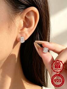 S925 Sterling Silver Lace Wave CZ Inlaid Huggie Earrings Minimalist Vintage Women's Wedding Jewelry With Gift Box YWB-A5310 - Silver - View 6