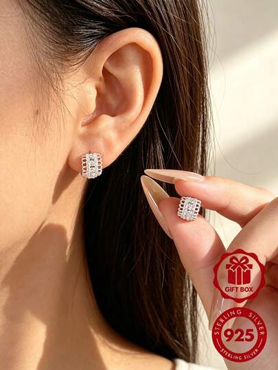 S925 Silver Lace Wave CZ Huggie Hoop Earrings Minimalist Vintage Women Wedding Jewelry With Gift Box YWB-A5310