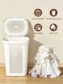 2pcs Tall Plastic Laundry Hampers With Lids, Breathable Grid Clothes Storage Baskets, Sturdy And Durable, Large Capacity Dirty Clothes Storage Bins, Suitable For Bathrooms, Laundry Rooms And Bedrooms - Multicolor - View 6