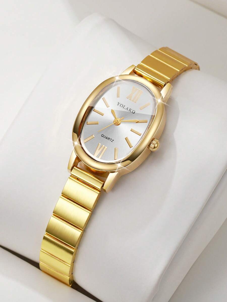 Women's Gift Watch Oval Alloy Band With Roman Numeral Dial Fashion Casual Quartz Wristwatch, Gift For Friends (1pc/Set) Watch Box Not Included - Gold - View 1