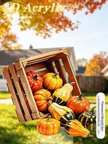 [2D Flat] 1pc Halloween Autumn Orange & Green Pumpkin Box Garden Stake Decor, Outdoor Decoration (17cm/6.69inch) Home Decor, Gardening Supplies, Patio Decoration, Acrylic, With Stake Base, 11 Holiday Decorations, Eye-Catching Yard Art Lawn Decor, Flower Bed & Front Yard Decoration, Unique Gift For Gardening Enthusiasts, Perfect For Autumn Harvest Season - Pumpkin Garden Stake - View 5
