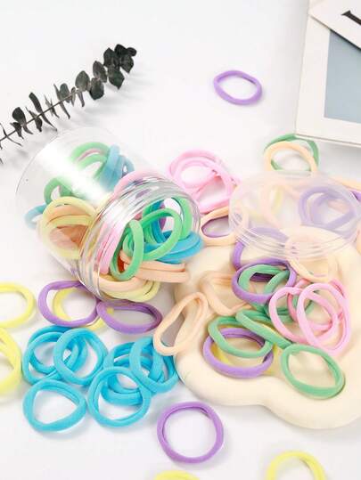 50/100 Pcs/Jar Women's Basic Black High Elastic Hair Ties, Seamless Ponytail Holders, Hair Ties For Fitness, Sports, And Everyday Hairstyles