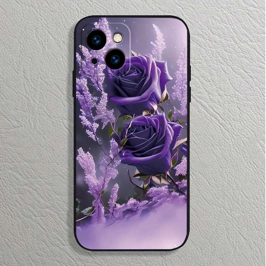Fashionable Floral Pattern Phone Case Suitable For IPhone 17 16 15 14 13 12 11 Pro/Max/Plus Anti Drop And Shockproof Back Cover - 紫色 - 查看 1