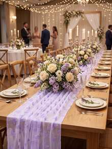 1pc Purple Butterfly Print Semi-Sheer Chiffon Table Runner, Elegant Dreamy Tabletop Decor, Suitable For Wedding Reception, Bridal Shower, Baby Shower, Birthday Party, Garden Tea Party, Holiday Celebration, Restaurant Home Decor, Photo Backdrop - Multicolor - View 3
