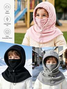 1pc Adjustable Hooded Cape, Children's Autumn/Winter Outdoor Cycling, Children's Thickened Ear & Neck Protection Integrated Hat Scarf, Student Thermal Lined Cold-Proof - Multicolor - View 4