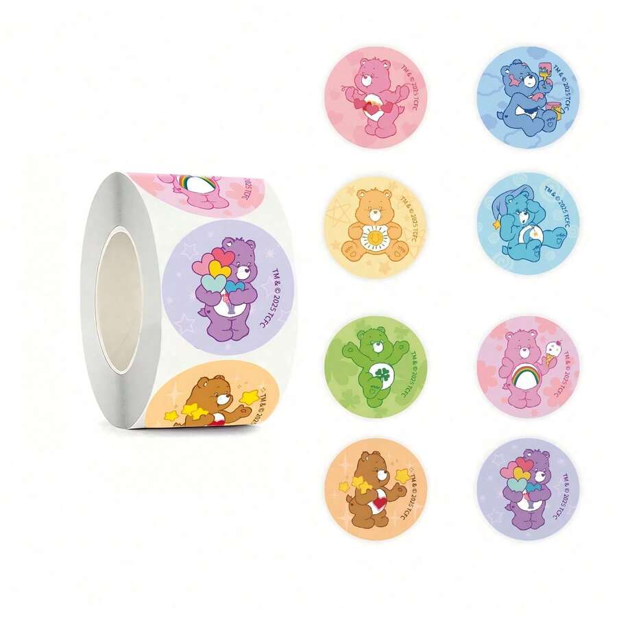 CARE BEARS 500pcs/Roll Cute Cartoon Bear Pattern Sticker Set, Suitable For DIY Scrapbook, Photo Album, Reward Stickers, Guitar, Phone, Computer, Skateboard, Luggage, Etc., Multiple Colors Available, Suitable For Teenagers And Adults Birthday, Graduation Gifts - Multicolor - View 1