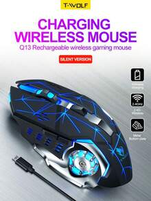 Ratón inalámbrico Bluetooth de doble modo T-WOLF Q13, carga TYPE-C, silencioso, con iluminación, ratón para juegos - Ver 2