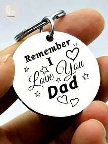 "Remember I Love You Dad" Keychain – Sweet Heart & Star Design To Son Daughter– Stylish Round Tag – Perfect For Dads, Grandpas, Or "Best Dad Ever" Birthday Gift From Kids, Teens, Or Spouses Father's Day - A - View 2