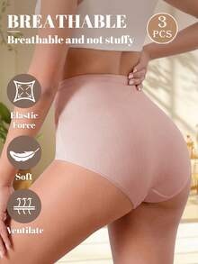 MIOTAN 3pcs Women's Mid-High Waist Panties, Cross Strap Design, Solid Color, Elastic, Soft, Breathable - Multicolor - View 3