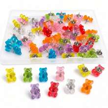 10pcs/20pcs/40pcs Cute Bear Push Pins, Creative Cartoon Resin Map Tacks For Cork Board, Photo Wall Decoration Pins, Assorted Colors - Mixed Color Bear Push Pins - View 1
