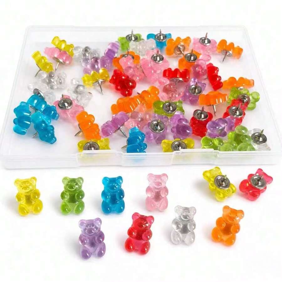 10pcs/20pcs/40pcs Cute Bear Push Pins, Creative Cartoon Resin Map Tacks For Cork Board, Photo Wall Decoration Pins, Assorted Colors - Mixed Color Bear Push Pins - View 1
