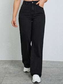 Jeans de pierna recta de color claro para adolescentes - Negro - Ver 3