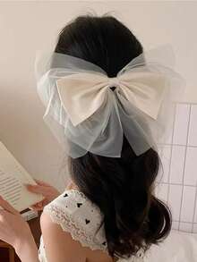 1pc Textured Mesh Bow Hair Clip, Luxury High-End Style, Women's Commute & Date Back Of Head Hair Accessory - Multicolor - View 4