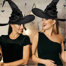 1PC Women's Halloween Witch Hats Black Pleated Wizard Top Hat With Spider Costume Accessories For Cosplay Fancy Dress And Parties - Halloween Witch Hat - View 6