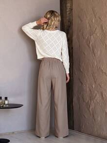 Women's Minimalist Straight Leg Ruffle Hem Pants, Suitable For Commuting, Fashion Casual, Suitable For Vacation Or Dating - Light Mocha - View 5