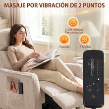 HOMCOM Sillón de Masaje, Sillón Relax Reclinable 160° con Mando a Distancia, Reposapiés, 2 Zonas de Masaje, Asiento de Muelles, Bolsillos, Tapizado en Lino Transpirable para Salón, 69x93x104 cm, Crema - Enchufe EU Tipo C(220-240V) - Ver 3
