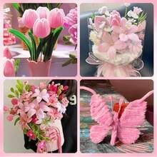 424/674pcs Pink Tulip Handmade Craft Kit, Chenille Soft Pipe Stems, Flower Stems, Stamens, Tape, Ribbons, With Tutorial Video, Suitable For Beginners, DIY Handmade Creative Decoration, Graduation, Birthday, Wedding Party Gift, Mother's Day, Valentine's Day - Pink Series - View 8