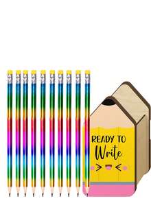 5/10/11/24PCS Rainbow Gradient Wooden Pencils + Cute Pencil Holder Set, Smooth Writing, Easy To Sharpen, Colorful Student Stationery, Suitable For Drawing, Sketching, Handwriting, Journaling, Classroom Office Student Back To School Gift - Multiple Styles - View 1