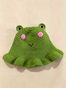 1pc Women's Handmade Crochet Frog Knitted Bucket Hat, Warm For Daily Wear In Autumn/Winter - A - View 6