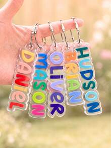 Personalized Colorful Keychain, Customized Name Tag Key Ring, Acrylic Text Gift, For Men And Women, Teacher's Day, Back To School, Birthday, Anniversary, Graduation, Christmas And Party Favors - Multicolor - View 3