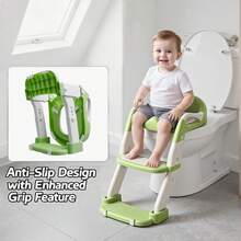 Nesmova 2-In-1 Toddler Potty Ladder, Soft Cushion & High Backrest, Adjustable Potty Chair, Adjustable Step Stool For Standard Toilets, Unisex - Green - View 7