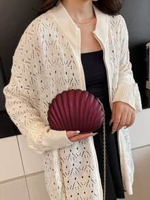Dedoo 貝殼鏤空設計創意壓克力鏈條女款包，個性休閒單肩包，適合派對、聚會、街拍 - 紫色 - 查看 2