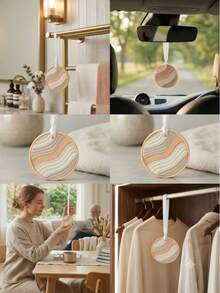 1pc Freesia Scented Gypsum Plaster Car Air Freshener, Round Hanging Aroma Diffuser Stone & Rearview Mirror Pendant, Decorative Fragrance Ornament For Car, Closet, Bedroom & Bathroom - Aromatherapy - View 1
