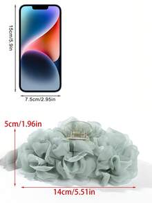 1件裝女款純色3D雙面網格百褶玫瑰花髮夾抓夾，適合日常佩戴與派對造型的髮飾 - 綠色 - 查看 6