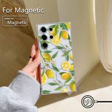 [24h Versand Aus DE/FR/ES]Transparent Magnetic Slim Soft TPU Anti-Drop Phone Cover Hand-Painted Yellow Citrus Fruit Leaf Tiny White Flower Graphic Fit  11-17 Air Series,  S21-S26 Ultra,   Fingerprint Resistant All-Round Shock Absorption Phone Case, Light Fresh Summer Botanical Fashion Festival Present For Plant Art Enthusiast Friends - 1 Main Image - View 5