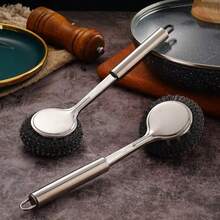 Stainless Steel Pot Brush With Handle, Household Pot Cleaning Tool, Non-Scratch Kitchen Cleaning Brush, Steel Wire Long Handle Dish Brush - Stainless Steel Pot Scrubber - View 8
