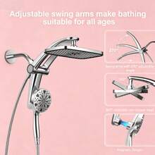 Dock-Free Dual Rain Shower Head Combo, 12" High Pressure Rain Shower With 8 Spray Modes + Power Jet Handheld, Magnetic Dock, Adjustable Swing Arm, 59" Hose, 3 Easy Steps Installation Luxury Bathroom Shower Heads - Black - View 4
