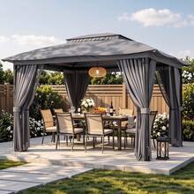 Bealife 10 X 12 FT Double Roof Patio Gazebo, Waterproof Outdoor Canopy Gazebo With Aluminum Frame, Mosquito Mesh Netting & Privacy Curtains, 8 Beams With Hooks For Backyard Garden Deck - Grey - View 3