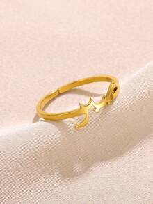 1pc Personalized Arabic Letter Symbol Ring, 18K Gold Plated Stainless Steel Open Band, Minimalist Women's Jewelry - Multicolor - View 3