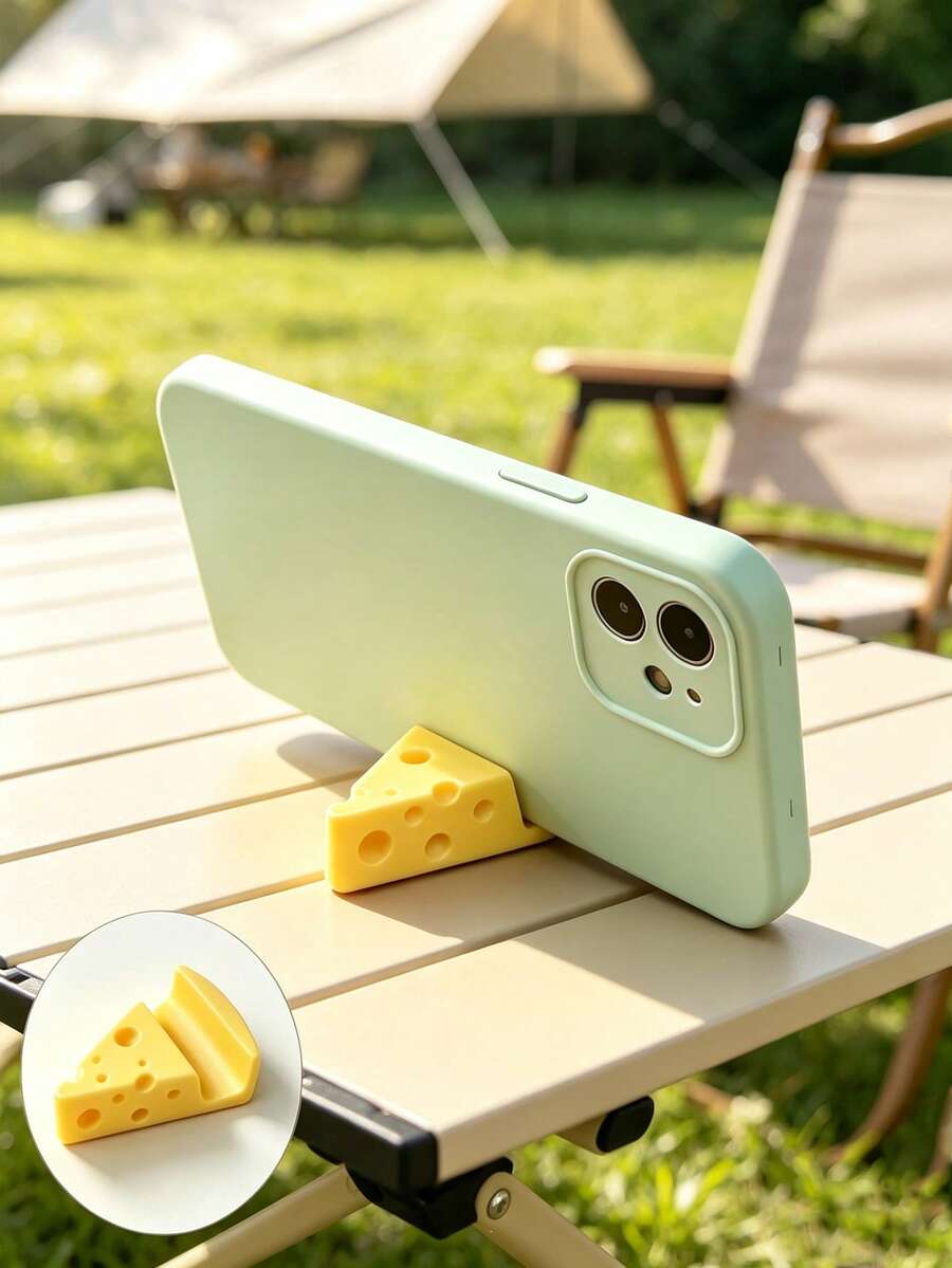 1pc Cheese Phone Stand, Cheese Keychain, Creative Desktop Decor, Suitable For Living Room, Kitchen, Bedroom, Office Workers, Desktop Ornament, Home Storage, Home Accessories, College Dorm Essential, Back To School, Halloween, Christmas Gift Essential - Multiple Styles - View 1