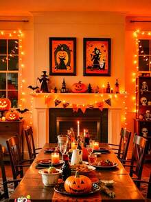 1pc Halloween Decoration LED Orange Light String,Battery Powered,Halloween Indoor Party Decor Fairy String Light,Halloween Outdoor Garden Yard Tree Decor Lights,Battery Operated Halloween String Lights,Spooky Halloween String Lights For Haunted House - Orange Light - View 4