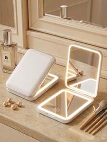 LED Travel Makeup Mirror, Touch Screen Mini Beauty Mirror, Handheld Rechargeable Pocket Mirror, Mini Portable Vanity Mirror, 3-Level Light Adjustment 8K Makeup Mirror, Stepless Dimming Mode, Suitable For Home, Bathroom, Vanity, Bedroom, Travel, Dormitory And Other Scenes - Perfect Gift For Women. Travel Essential - Stepless Dimming Model - View 2
