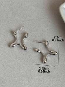 1 Pasang Anting Stud Bintang Empat Titik Asimetris Geometris Minimalis Kasual, Cocok untuk Dipakai Wanita Saat Berpergian Sehari-hari - Perak - View 3