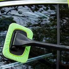 Set Pembersih Mobil 5 Buah, 1 Gagang + 4 Kain Pengganti, Alat Pembersih Kaca Depan, Bantalan Kain yang Dapat Digunakan Kembali, Tongkat Pembersih Kaca Interior Mobil, Sikat Pembersih Wiper Mobil, Untuk Membersihkan Debu - A - View 3