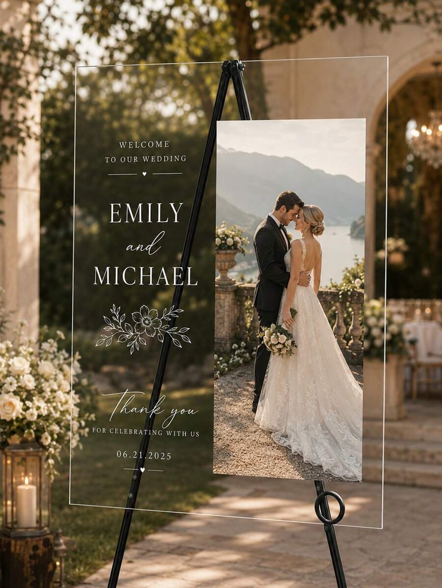 Photo Wedding Welcome Sign, Wedding Rehearsal Sign, Modern Wedding Sign, Acrylic Welcome Sign, Wedding Photo Sign, Welcome To Our Wedding - Multicolor - View 1