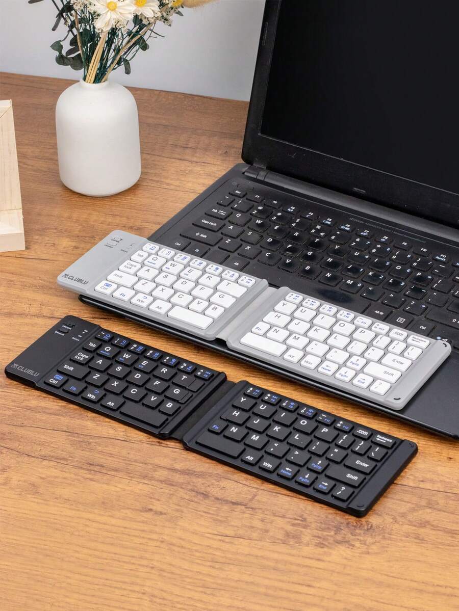 1pc Portable Dual-Fold Wireless Keyboard, Ultra-Thin Design, Lightweight And Compact, Compatible With Android, Windows, IOS Systems